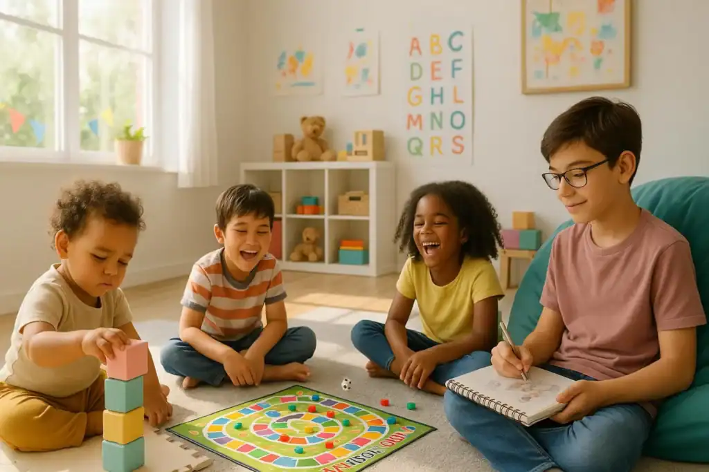 Image titled children playing in bright playroom 4k2rl at TriviaWhizz.com