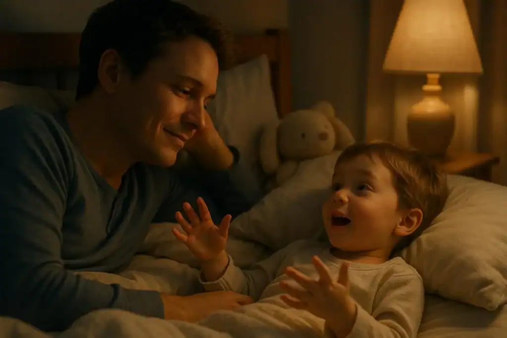 Image titled parent child lying on bed night noo6m at TriviaWhizz.com