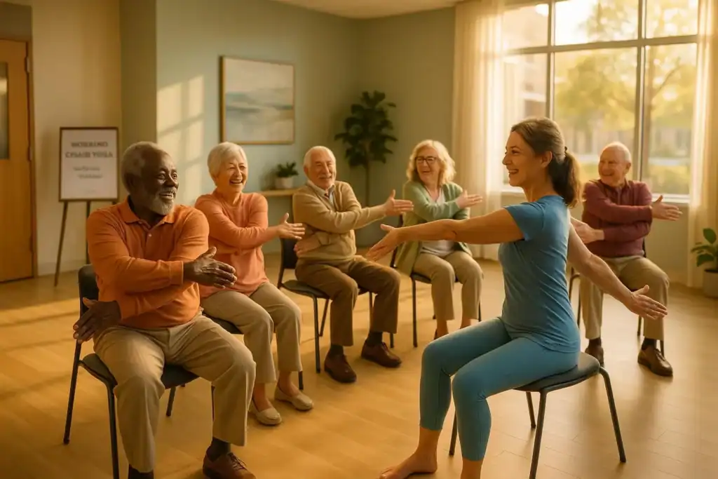 Image titled senior chair yoga class b9cgw at TriviaWhizz.com